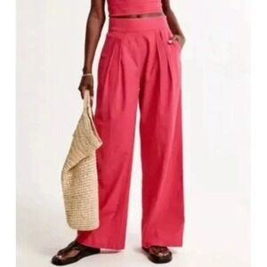 Abercrombie & Fitch Pants Womens Small Linen Blend Tailored Wide Leg Pink #Y13-5